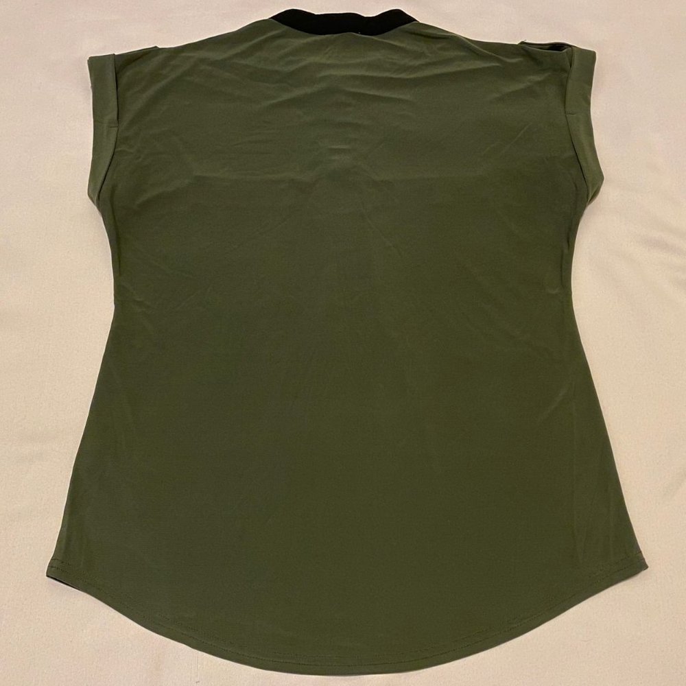 Olive Green Zip Collar Blouse, L - Picture 3 of 4